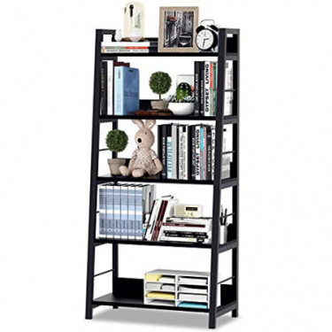 HIMIMI Black Ladder Bookshelf, 5 Shelf Bookcase Industrial Bookshelf Wood and Metal Bookshelves, Plant Flower Stand Rack Book