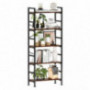 5-Tier Adjustable Tall Bookcase, Rustic Wood and Metal Standing Bookshelf, Industrial Vintage Book Shelf Unit, Open Back Mode