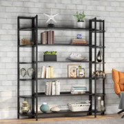 Tribesigns Triple Wide 6-Shelf Bookshelves , 6-Tier Large Etagere Bookcase Bookshelves Storage and Double Wide Bookshelf Disp