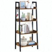 Rolanstar Ladder Bookshelf with 3 Hooks, 4 Tier Ladder Shelf, Industrial Bookcases, Freestanding Display Plant Shelves with M