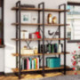 IRONCK Industrial Bookshelf and Bookcase Double Wide 5 Tier,Book Cases Wood and Metal Bookshelves for Home Office, Easy Assem