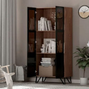 FAMAPY Bookcase with Acrylic Glass Doors Tall Storage Cabinet with Metal Legs, Wood Bookshelf Organizer Large Storage for Bed