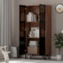 FAMAPY Bookcase with Acrylic Glass Doors Tall Storage Cabinet with Metal Legs, Wood Bookshelf Organizer Large Storage for Bed
