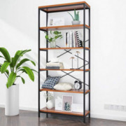 BATHWA Bookshelf, Industrial 5 Shelf Bookcase Metal and Wooden Bookshelves, Rustic Bookcase Standing Storage Shelf Organizer 