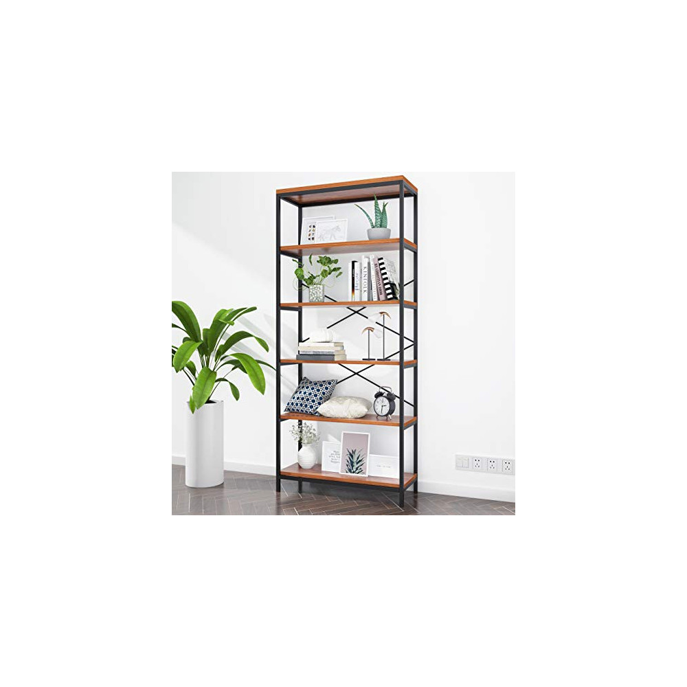 BATHWA Bookshelf, Industrial 5 Shelf Bookcase Metal and Wooden Bookshelves, Rustic Bookcase Standing Storage Shelf Organizer 