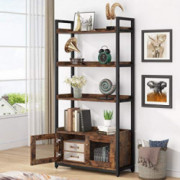 Tribesigns Bookshelf with Doors, 4-Tier Etagere Bookshelves and Bookcase with 2 Storage Cabinets, Tall Free Standing Open She