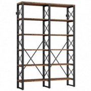 IRONCK Bookshelf Double Wide 6-Tier 76" H, Open Large Bookcase, Industrial Style Shelves, Wood and Metal Bookshelves for Home