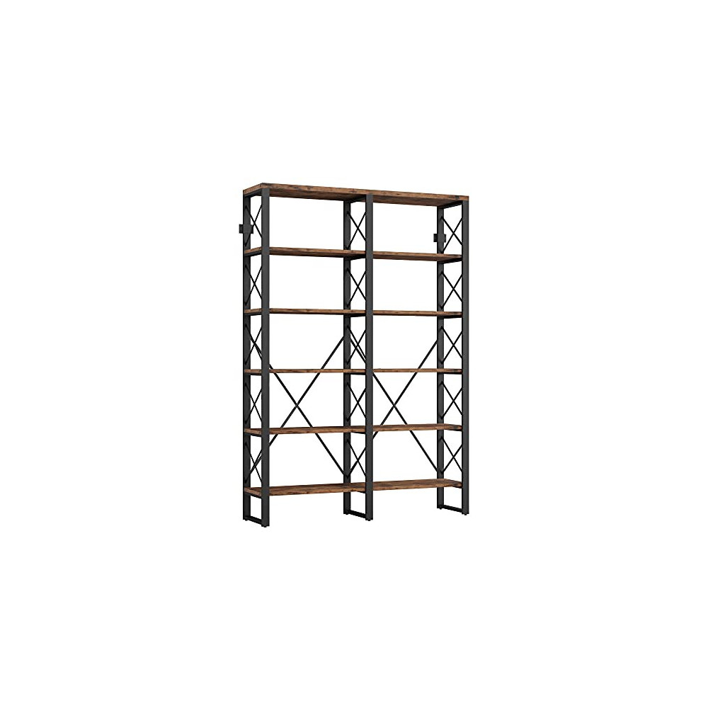IRONCK Bookshelf Double Wide 6-Tier 76" H, Open Large Bookcase, Industrial Style Shelves, Wood and Metal Bookshelves for Home