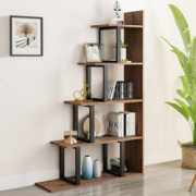 YITAHOME 5-Tier Bookshelf, Industrial Vintage Freestanding Ladder Corner Bookcase, L-Shape Storage Display Rack Shelf for Liv