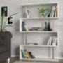 Modern White Bookcase 4-Shelves, Unique Geometric Wide Book Display Shelves, Contemporary Furniture for Living Room, Bedroom 