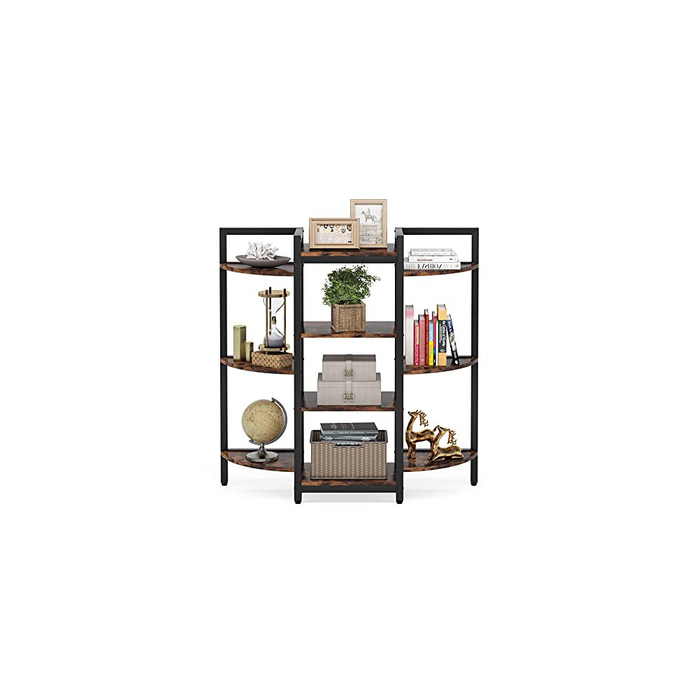 Tribesigns Triple Wide Bookshelves, 4-Tier Industrial Bookcase, Freestanding Bookshelf with 10 Open Storage Shelf, Vintage Bo