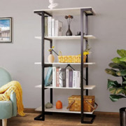 LELELINKY 5 Tier Open Bookshelf, Tall Rustic White Bookshelves with Metal,5 Shelf Bookcase Free Standing Decorative, Modern, 