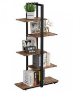 IRONCK Industrial Bookcases and Bookshelves 5-Tier Ladder Bookshelf, Storage Shelves, Wood Look Bookcase for Bathroom, Living