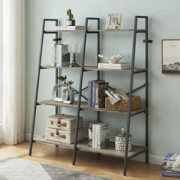 Hombazaar Ladder Shelf,4-Tier Industrial Bookshelf,Double Wide Ladder Bookcase Wood and Metal Bookshelves for Home Office Liv