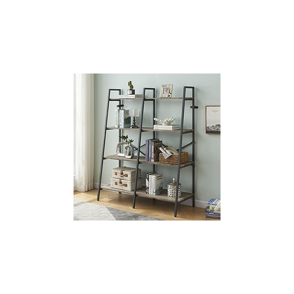 Hombazaar Ladder Shelf,4-Tier Industrial Bookshelf,Double Wide Ladder Bookcase Wood and Metal Bookshelves for Home Office Liv