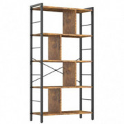 Armocity Bookshelf, 5 Tier Tall Industrial Bookcase Wood Metal Frame Standing Book Shelf, Display Bookshelves Storage Organiz