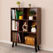 Cube Bookshelf 3 Tier Mid-Century Modern Bookcase with Legs,Retro Wood Bookshelves Storage Organizer Shelf,Free Standing Open