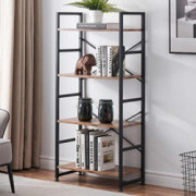 Industrial 4 Tier Bookshelf, Wood Etagere Bookshelves and Bookcase with Metal Frame, Rustic Standing Unit Shelf Display Rack 