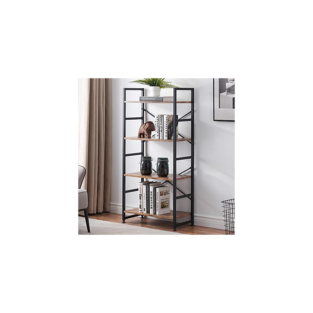 Industrial 4 Tier Bookshelf, Wood Etagere Bookshelves and Bookcase with Metal Frame, Rustic Standing Unit Shelf Display Rack 