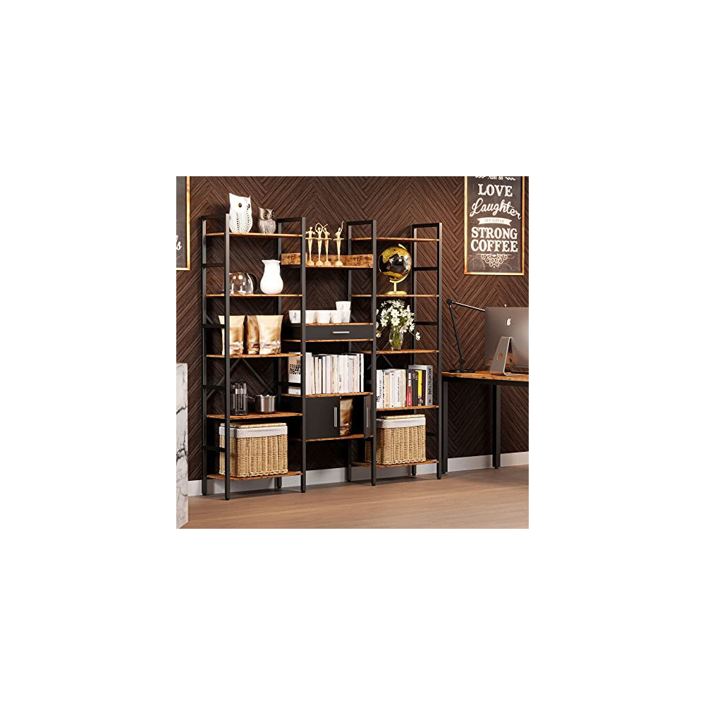 IRONCK Bookcases and Bookshelves Triple Wide 5 Tiers Industrial