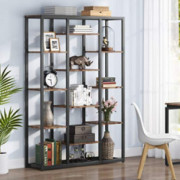 Tribesigns Bookshelf Bookcase, 8 Tier Industrial Bookshelf Wood Shelving Unit, Tall Standing Shelf Storage Display Shelves wi