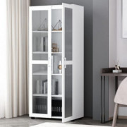 ECACAD Tall Bookcase Storage Cabinet with Acrylic Glass Doors, 5-Tier Bookshelves Wooden Organizer for Living Room, White