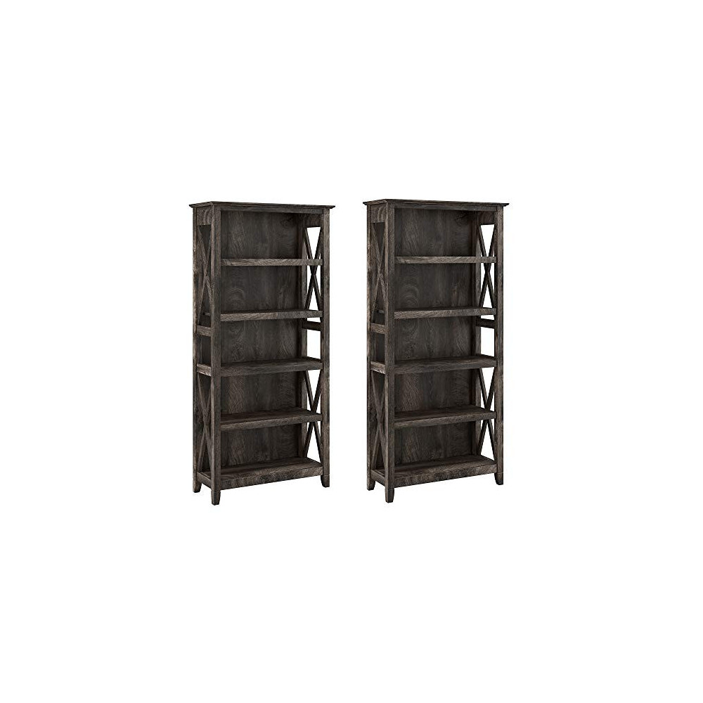 5 Shelf Bookcase Set in Dark Gray Hickory