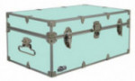 C&N Footlockers Happy Camper Storage Trunk - Summer Camp Chest - Durable with Lid Stay - 32 x 18 x 13.5 Inches  Mint 