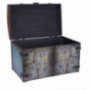 Household Essentials Vintage Wood Storage Trunk, Large, Blue Body/Brown Lid/Floral Design