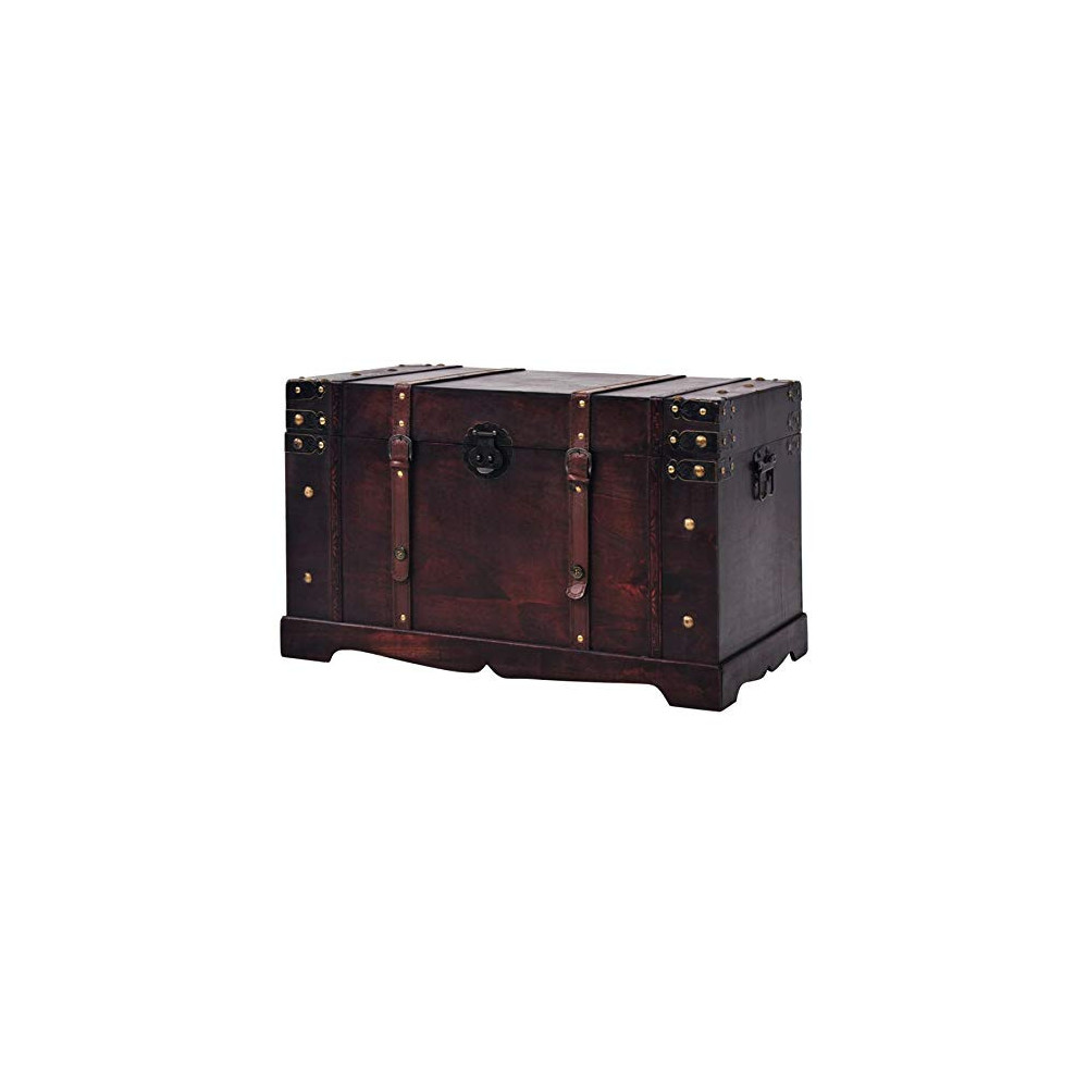 Canditree Storage Trunk Wood, Antique Large Treasure Chest, Storage Furniture for Bedroom Living Room Brown 26"x15"x15.7"