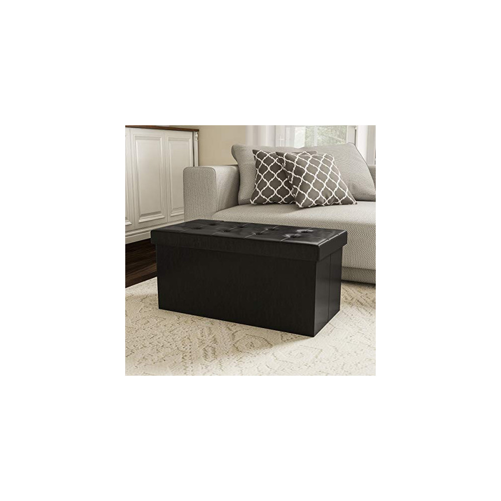 Home-Complete Storage Ottoman-Faux Leather Rectangular Bench with Lid-Space Saving Furniture for Blankets, Shoes, Toys and Mo