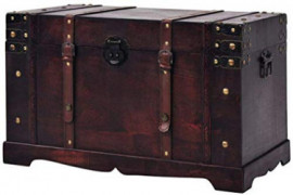 GOHINSSTAR Vintage Antique Wooden Storage Trunk with Handles 26x15x15.7 inch for Living Room