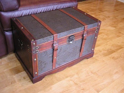 Saratoga Faux Leather Chest Wooden Steamer Trunk - Medium Trunk