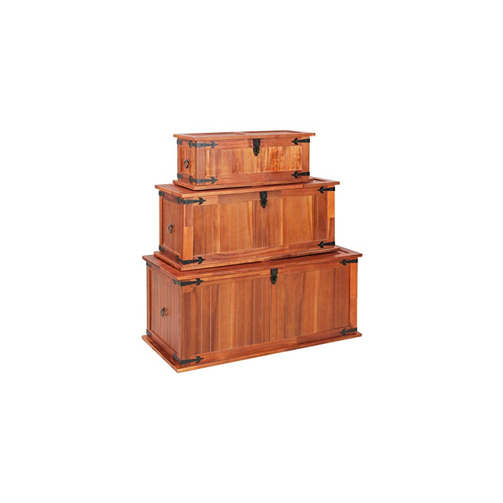 Storage Chests 3 pcs,Treasure Chest, Wooden Storage Trunks Vintage Treasure Chest Wood Box With Latch Closure，for Bedroom,Liv