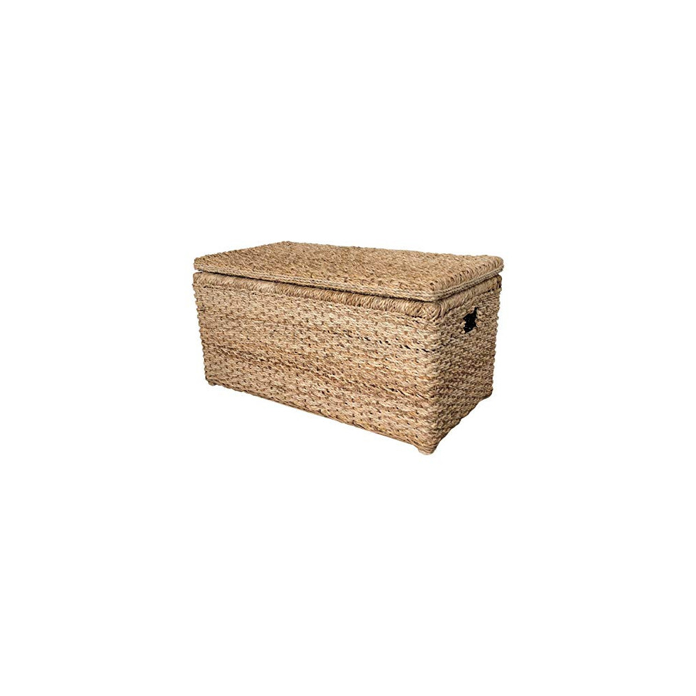 Wholestory Collective Handwoven Wicker 35" Banana Leaf Storage Trunk and Chest Toybox XL Organizers with Lid, Natural Color w