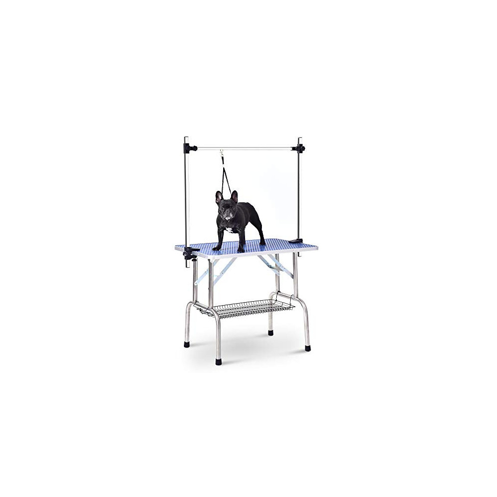 Unovivy Dog/Pet Grooming Table Foldable Height Adjustable - 36-inch Portable Dog Grooming Table with Arm Noose & Mesh Tray, M