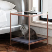Coffee Table Share with Pets Tempered Glass Tabletop Multi-Function, Dog& Catsbed, Square Modern Minimalist Creative Metal Co