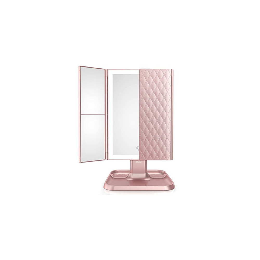 Makeup Mirror Trifold Mirror with Lights - 3 Color Lighting Modes 72 LED Vanity Mirror, 1x/2x/3x Magnification, Touch Control