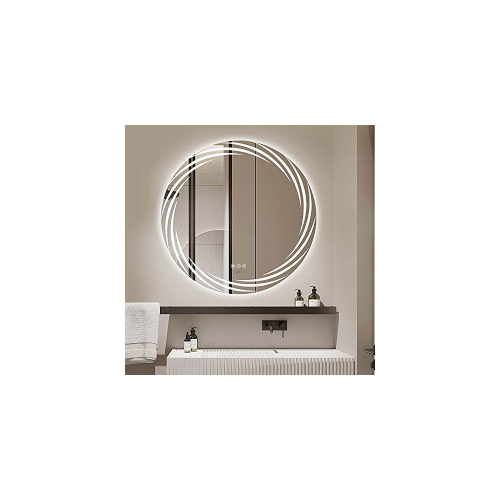 LED Bathroom Vanity Mirror for Wall - 32” x 32” Round Stylish Smart Memory LED Bathroom Mirror, Anti-Fog Touch Switch Smart M