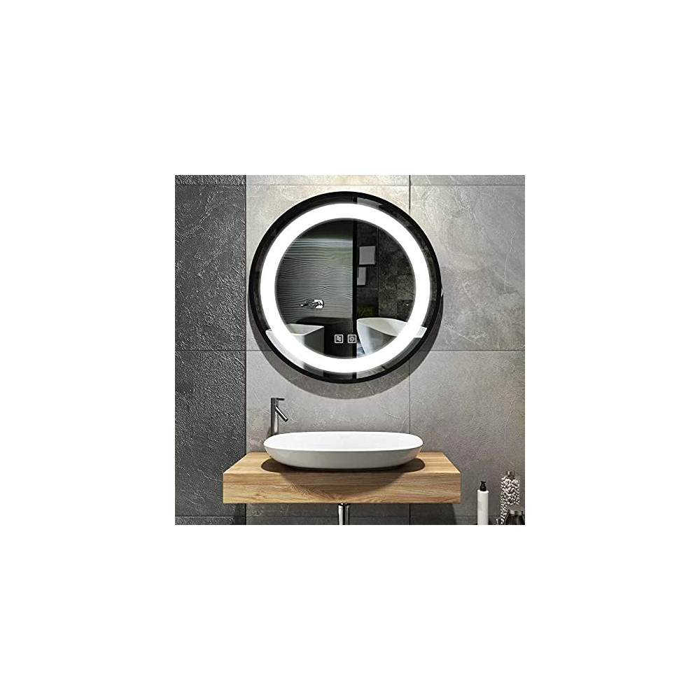 LED Round Bathroom Vanity Mirror with Motion Sensor, Gmhehly 18 Inch Circle Frame Wall Mirror with Anti-Fog ,High Lume and Br