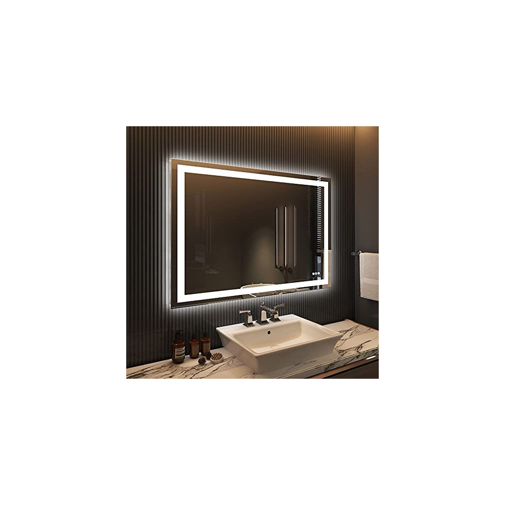Amorho LED Lighted Bathroom Mirror 48x36, Large Shatter- Proof Vanity Mirrors for Wall, Dimmable, Anti-Fog  Backlit + Front-L