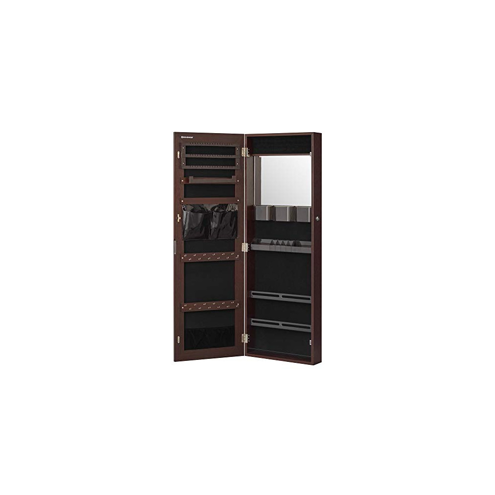 SONGMICS Lockable Jewelry Cabinet Armoire, Wall-Mounted Storage Organizer with Full-Length Frameless Mirror, 14.8 x 3.8 x 42.