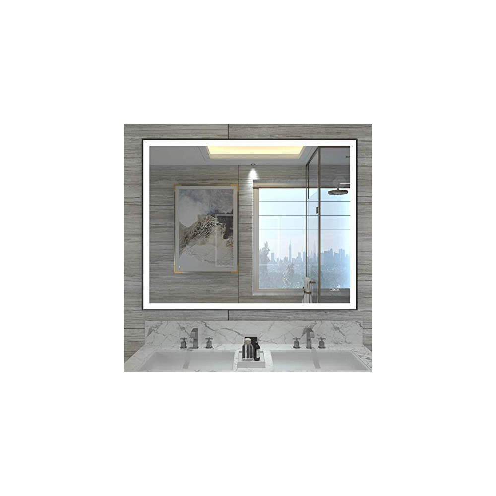 HAUSCHEN HOME 32x40 inch Black Framed LED Lighted Bathroom Wall Mounted Mirror with High Lumen, CRI 95 Adjustable Color Tempe