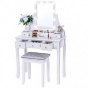 BEWISHOME Vanity Set with Lighted Mirror, 10 LED Dimmable Bulbs, Cushioned Stool, Makeup Vanity Makeup Table Dressing Table 5