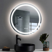 OONNEE 24 Inch Round Led Mirror for Bathroom,Wall Mounted Vanity Mirror with 3-Colors Lights with Adjustable Brightness ,Wate