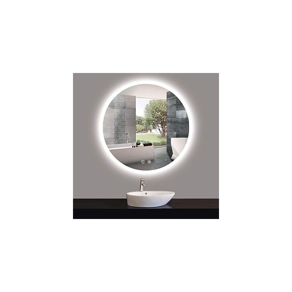 TokeShimi LED Round Mirror 32 Inch Bathroom Vanity Mirror Anti-Fog Wall Mounted Circle Mirror Large Dimmable Lighted Makeup M