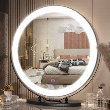 20 inch Large Vanity Makeup Mirror with Lights, 3 Color Lighting Modes | Round Lighted Up Makeup Mirror with Dimmable LED Hal
