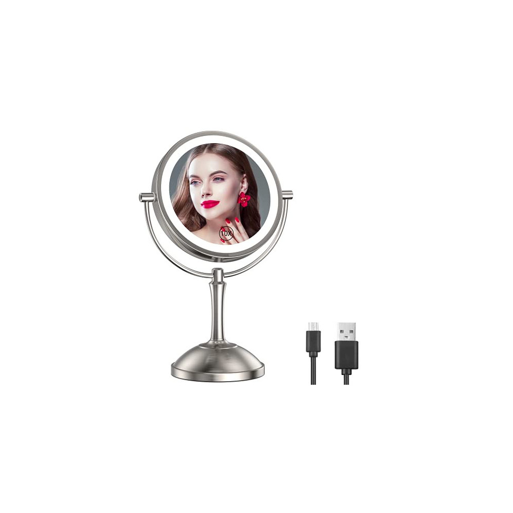 Gospire 8 Lighted Makeup Mirror with Double Sided 1X/10X Magnification, [54 LED Lights & 3 Color Lighting & Adjustable Brig
