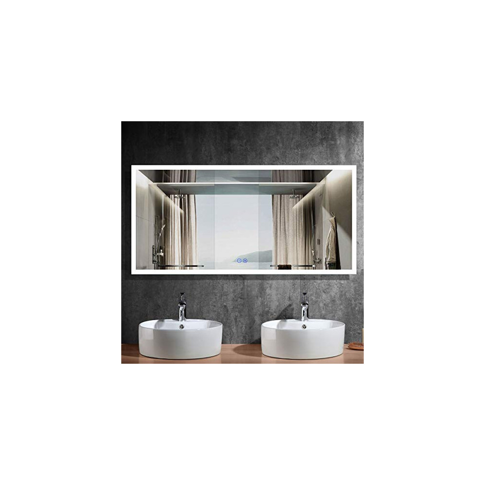 Dimmable 84x40 in LED Bathroom Mirror, Antifog Wall Mounted Lighted Vanity Makeup Mirror with Touch Button, Vertical & Horizo