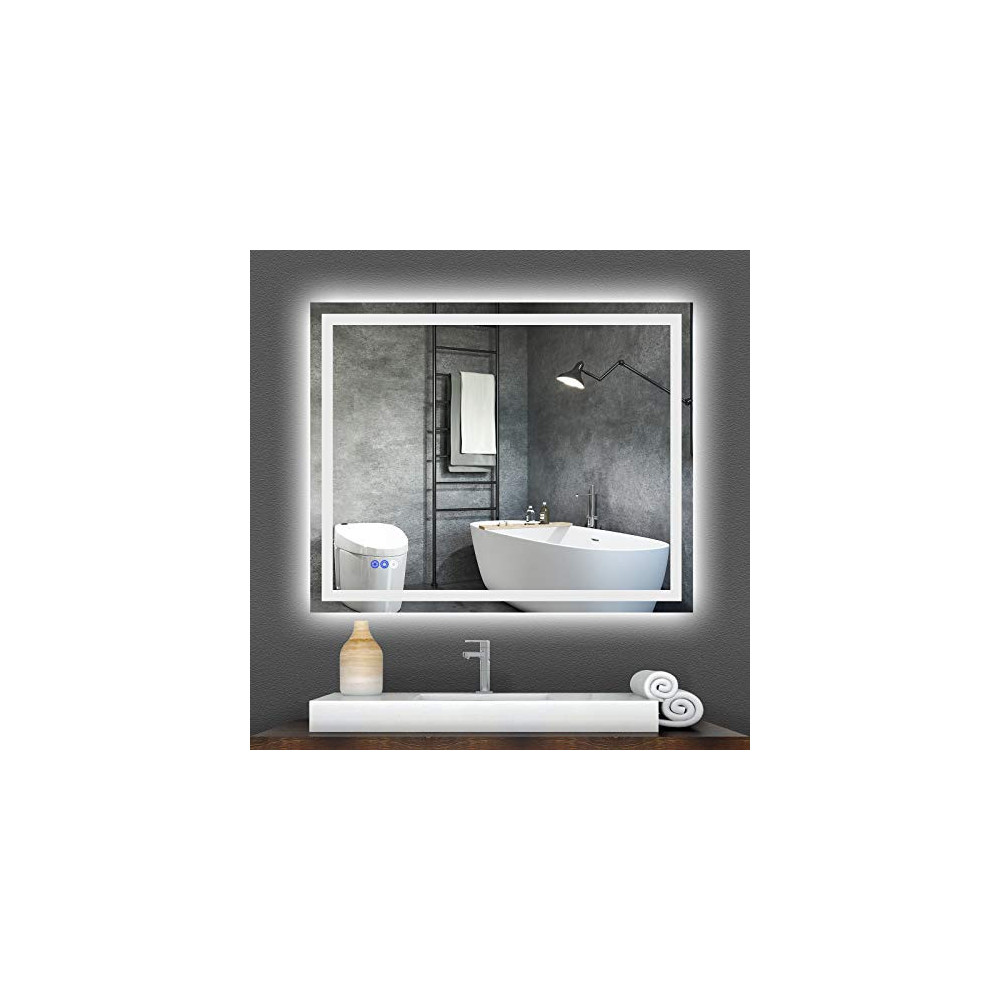 WOZZIO LED Bathroom Mirror 32X40 Inch, Color Temperature Adjustable Bathroom Mirror with Lights,Wall Mounted LED Vanity Mirro